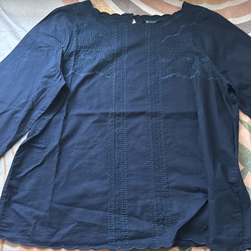 Brooks Brothers Navy Blue Embroidered Long Sleeve Top - Picture 3 of 14